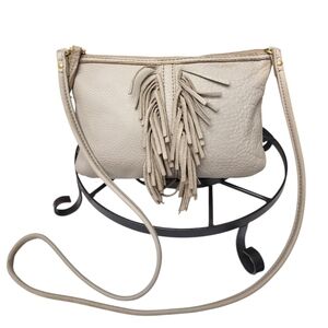 FOSSIL Gray Pebble Leather Fringe Swing Card Crossbody Bag GUC